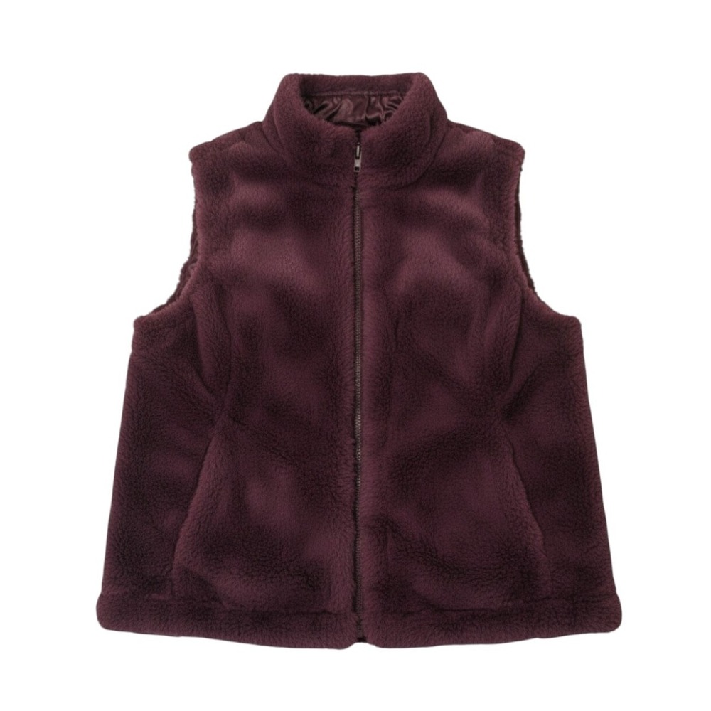 Nicole Miller Original Faux Fur Reversible Vest M Burgundy Gorpcore Transitional